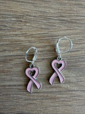 HAND CRAFTED PINK RIBBON BREAST CANCER AWARENESS EARRINGS Hope Charity Support